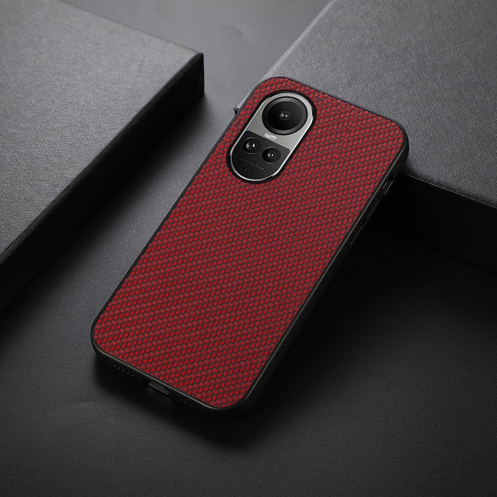 For Oppo Reno10 5G (Global) Leather Coated TPU Phone Case Carbon Fiber Texture Anti-drop Cover