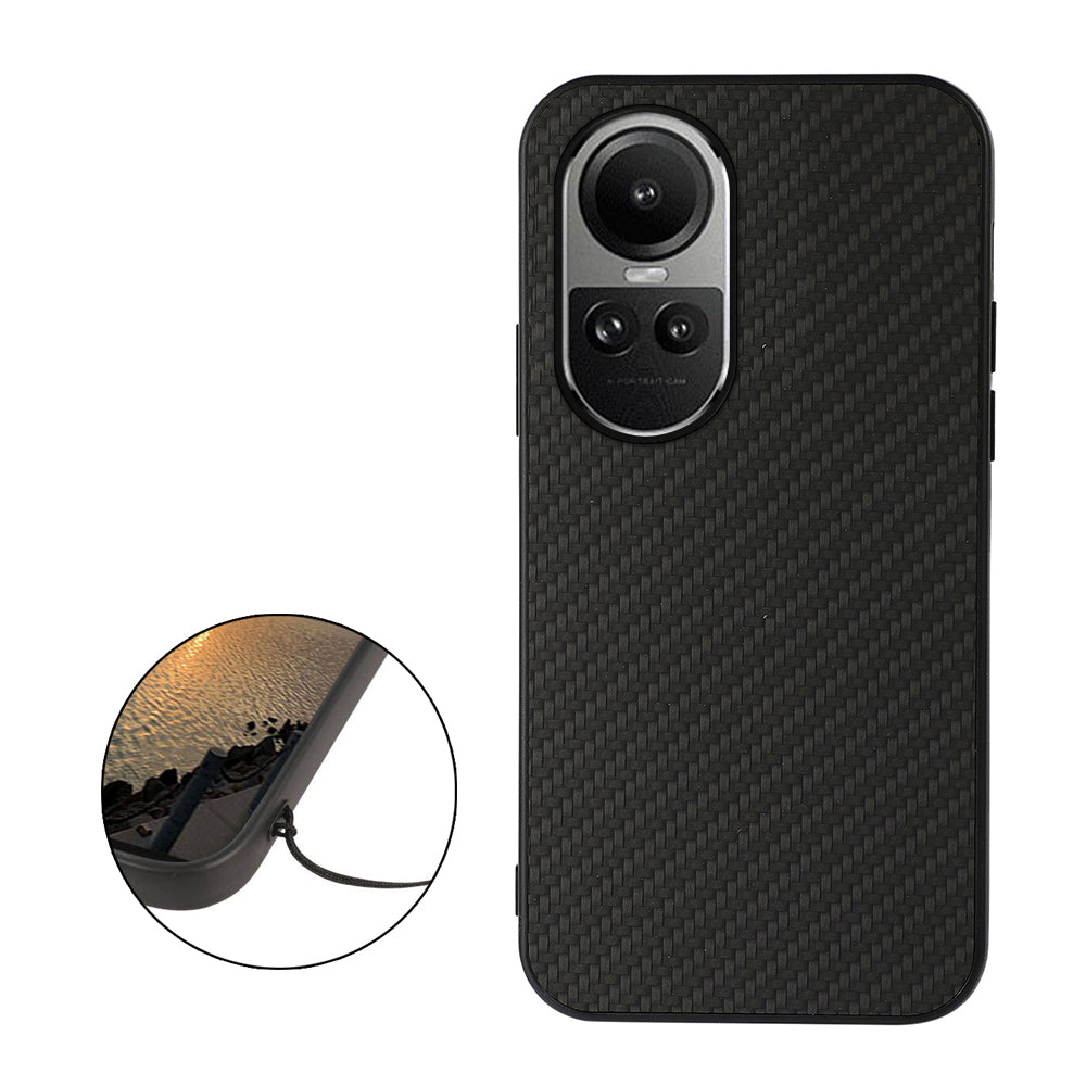 For Oppo Reno10 5G (Global) Leather Coated TPU Phone Case Carbon Fiber Texture Anti-drop Cover