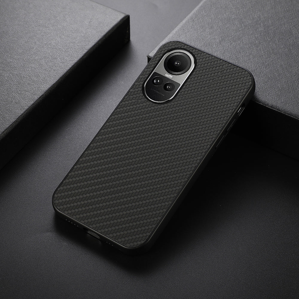 For Oppo Reno10 5G (Global) Leather Coated TPU Phone Case Carbon Fiber Texture Anti-drop Cover