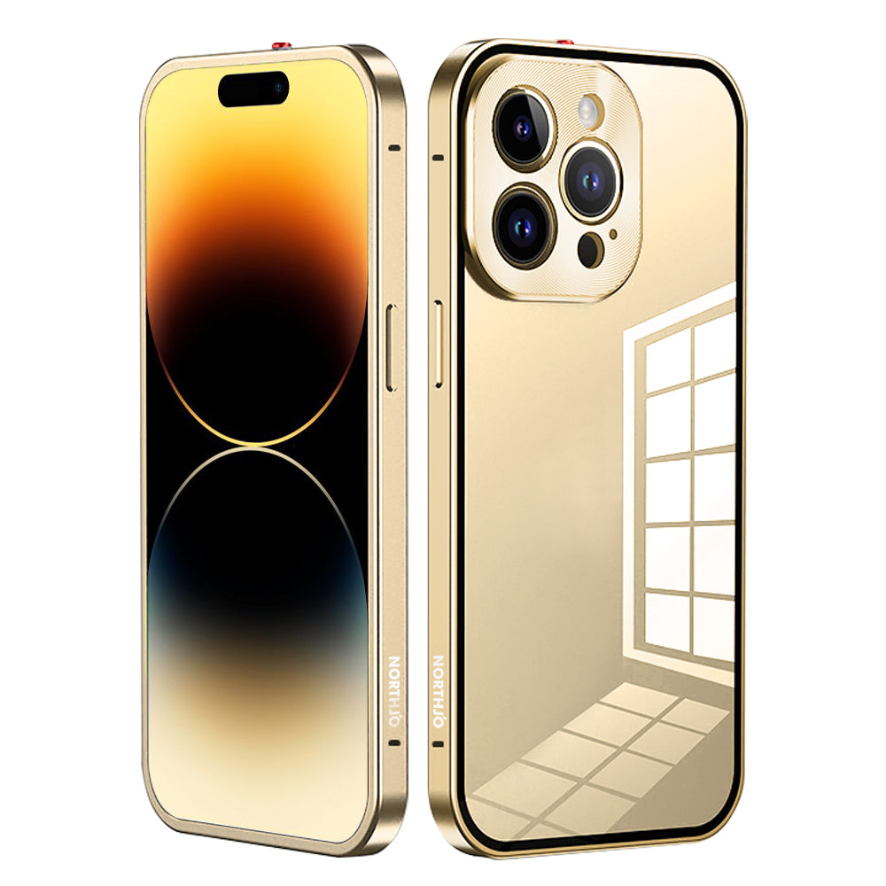 NORTHJO For iPhone 14 Pro Max Aluminum Alloy Frame+Tempered Glass Back Cover Buckle Installation Protective Phone Case