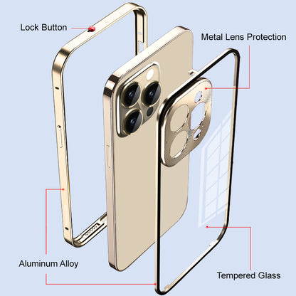 NORTHJO For iPhone 14 Pro Max Aluminum Alloy Frame+Tempered Glass Back Cover Buckle Installation Protective Phone Case