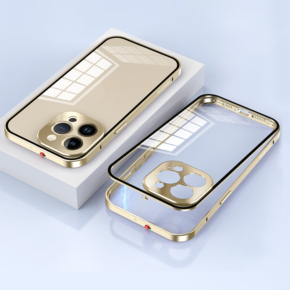 NORTHJO For iPhone 14 Pro Max Aluminum Alloy Frame+Tempered Glass Back Cover Buckle Installation Protective Phone Case