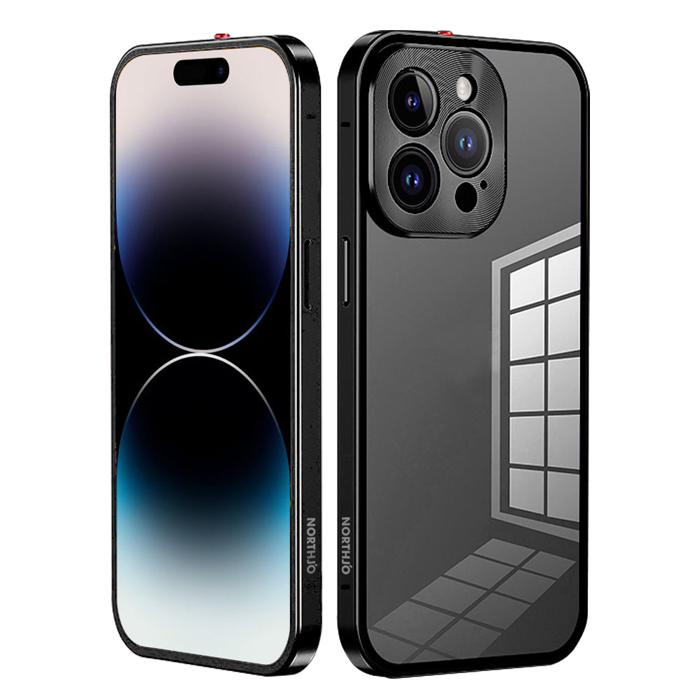 NORTHJO For iPhone 14 Pro Max Aluminum Alloy Frame+Tempered Glass Back Cover Buckle Installation Protective Phone Case