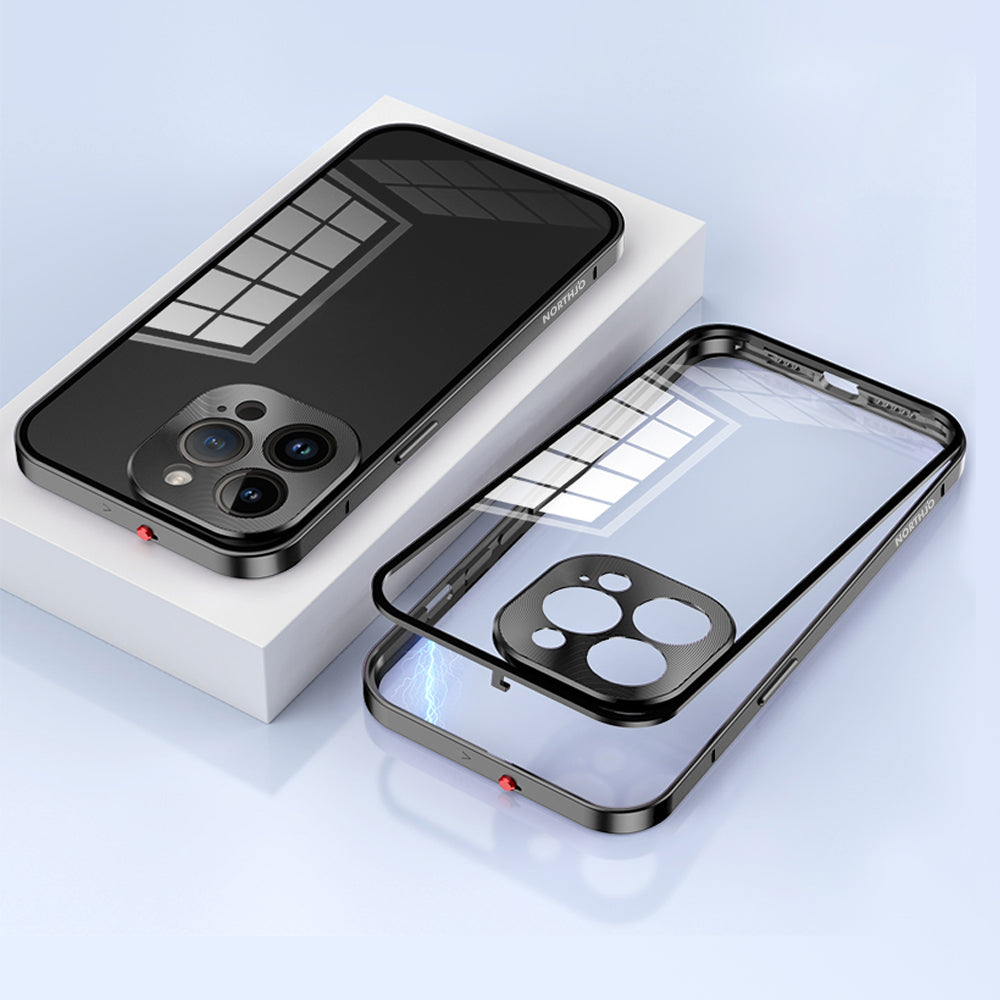 NORTHJO For iPhone 14 Pro Max Aluminum Alloy Frame+Tempered Glass Back Cover Buckle Installation Protective Phone Case