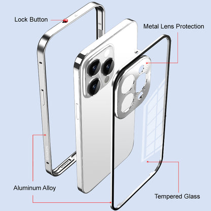 NORTHJO For iPhone 14 Pro Max Aluminum Alloy Frame+Tempered Glass Back Cover Buckle Installation Protective Phone Case