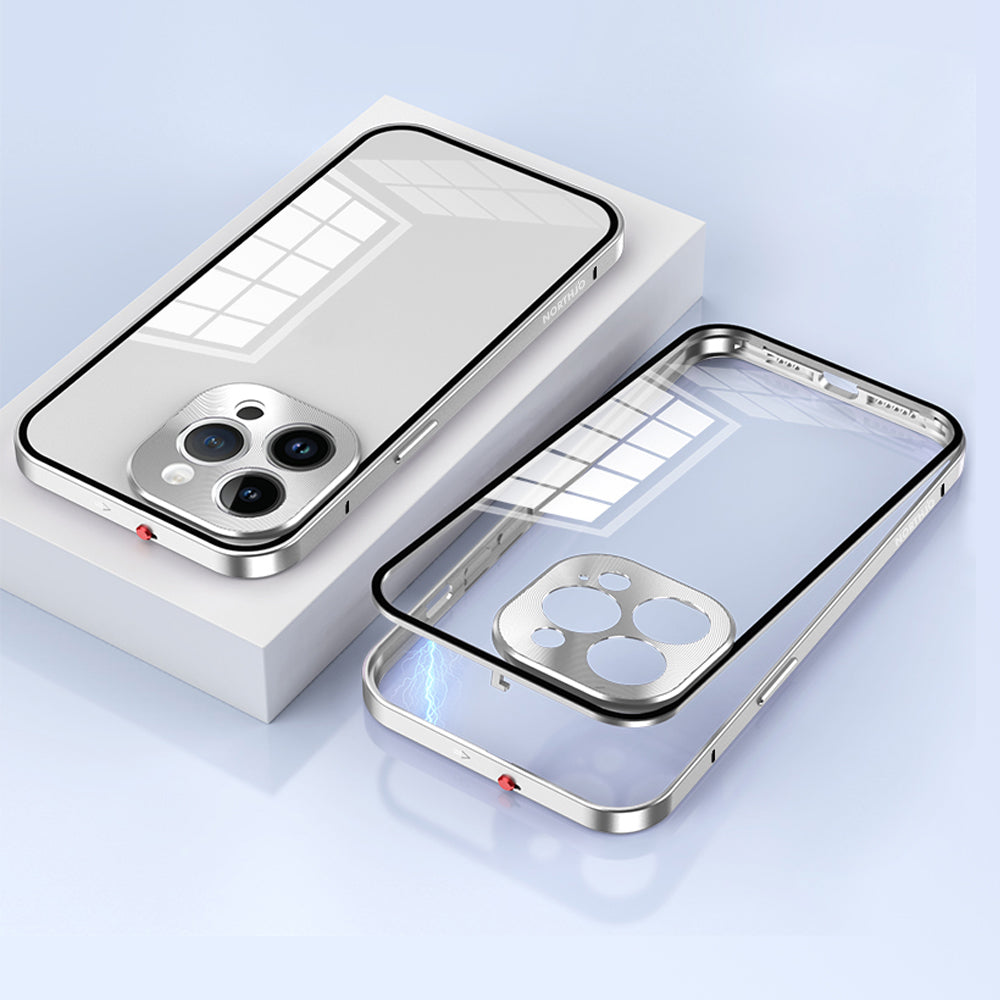 NORTHJO For iPhone 14 Pro Max Aluminum Alloy Frame+Tempered Glass Back Cover Buckle Installation Protective Phone Case