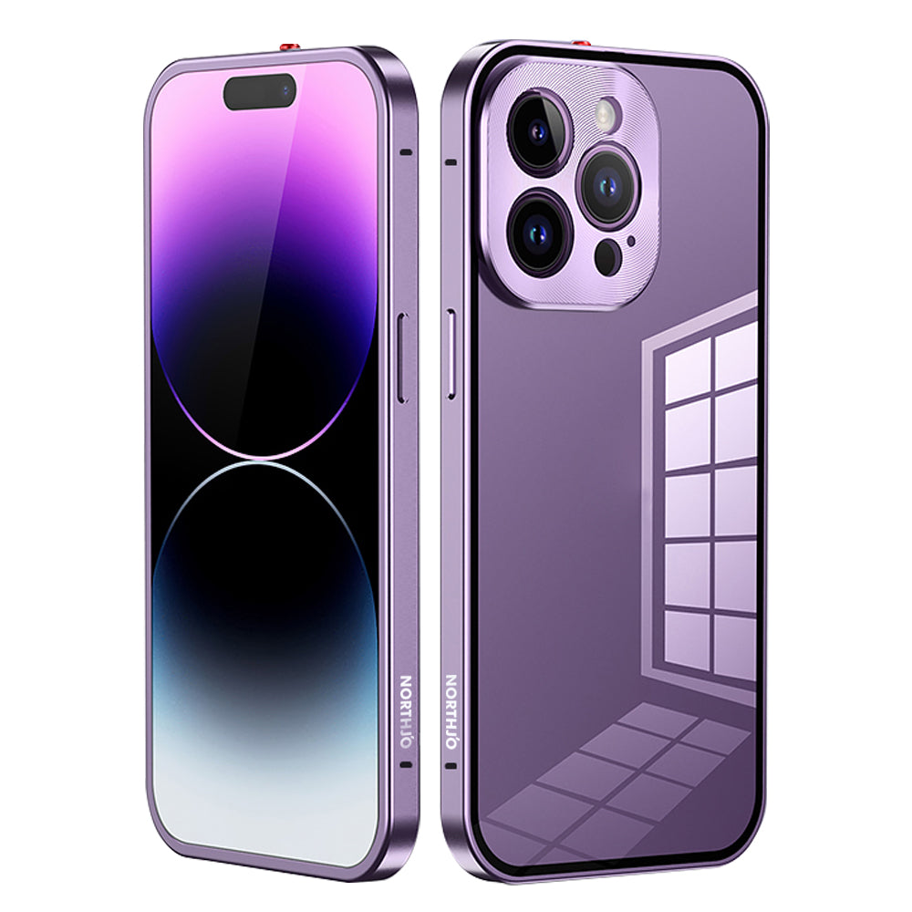 NORTHJO For iPhone 14 Pro Max Aluminum Alloy Frame+Tempered Glass Back Cover Buckle Installation Protective Phone Case