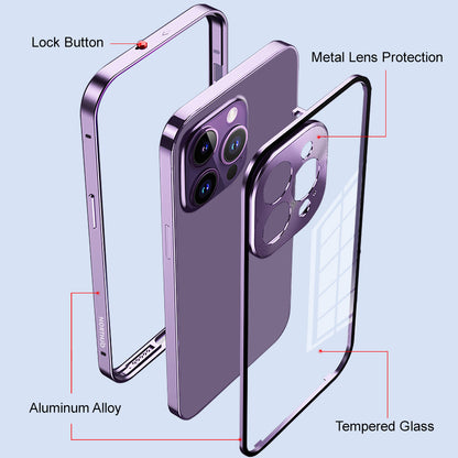 NORTHJO For iPhone 14 Pro Max Aluminum Alloy Frame+Tempered Glass Back Cover Buckle Installation Protective Phone Case