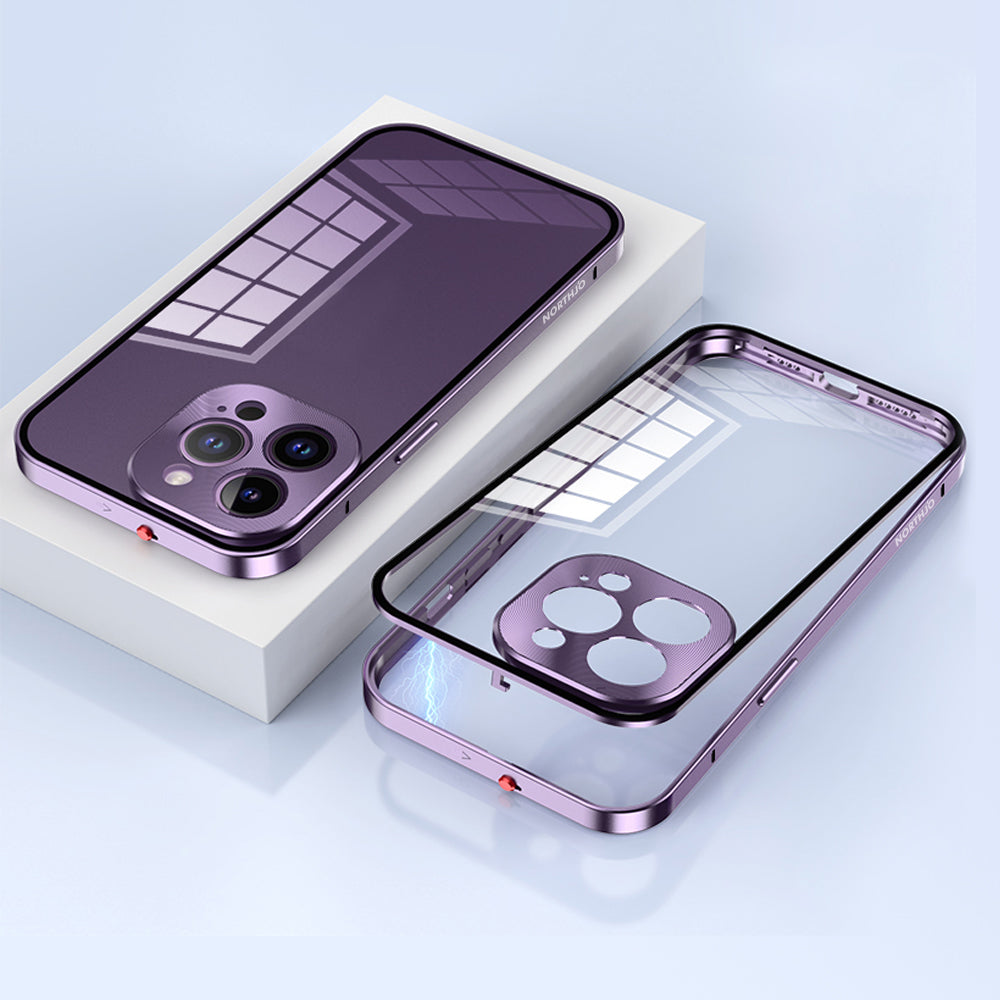 NORTHJO For iPhone 14 Pro Max Aluminum Alloy Frame+Tempered Glass Back Cover Buckle Installation Protective Phone Case