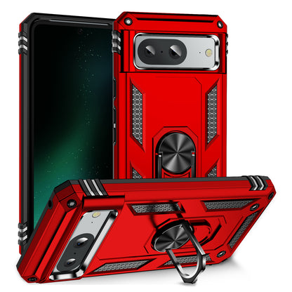 For Google Pixel 8 Ring Kickstand Phone Case PC+TPU Cover with Built-in Magnetic Holder Metal Sheet
