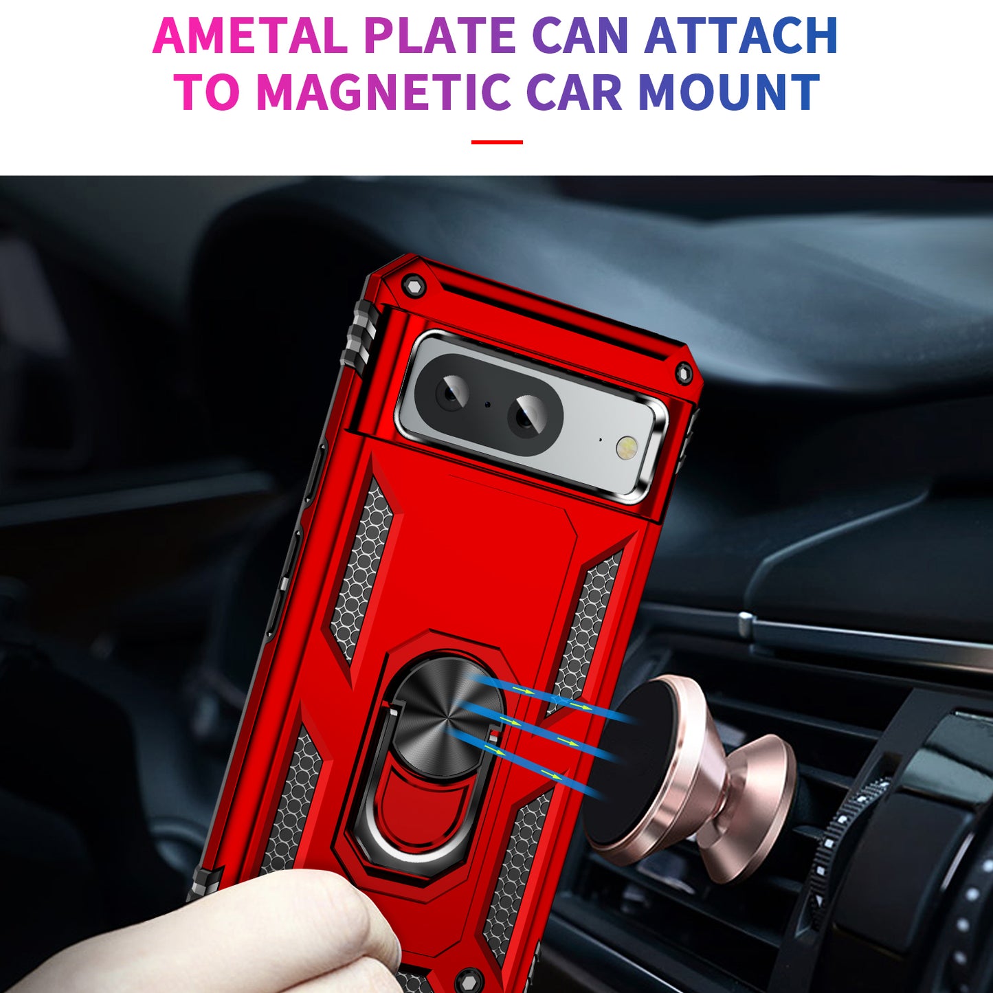 For Google Pixel 8 Ring Kickstand Phone Case PC+TPU Cover with Built-in Magnetic Holder Metal Sheet