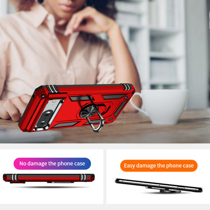 For Google Pixel 8 Ring Kickstand Phone Case PC+TPU Cover with Built-in Magnetic Holder Metal Sheet