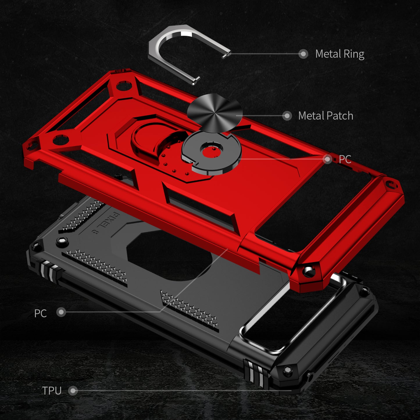 For Google Pixel 8 Ring Kickstand Phone Case PC+TPU Cover with Built-in Magnetic Holder Metal Sheet