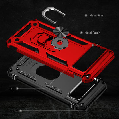 For Google Pixel 8 Ring Kickstand Phone Case PC+TPU Cover with Built-in Magnetic Holder Metal Sheet