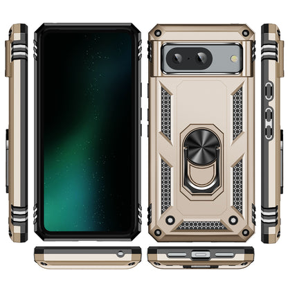 For Google Pixel 8 Ring Kickstand Phone Case PC+TPU Cover with Built-in Magnetic Holder Metal Sheet