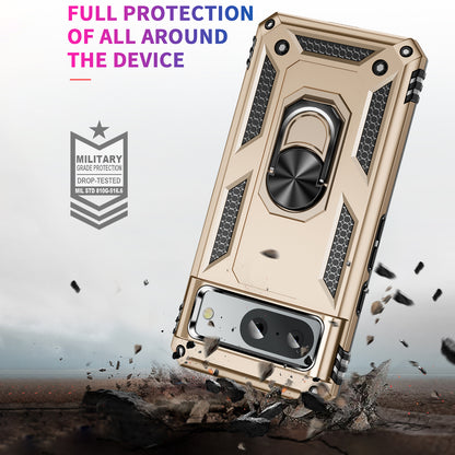 For Google Pixel 8 Ring Kickstand Phone Case PC+TPU Cover with Built-in Magnetic Holder Metal Sheet