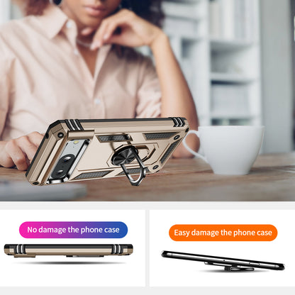 For Google Pixel 8 Ring Kickstand Phone Case PC+TPU Cover with Built-in Magnetic Holder Metal Sheet
