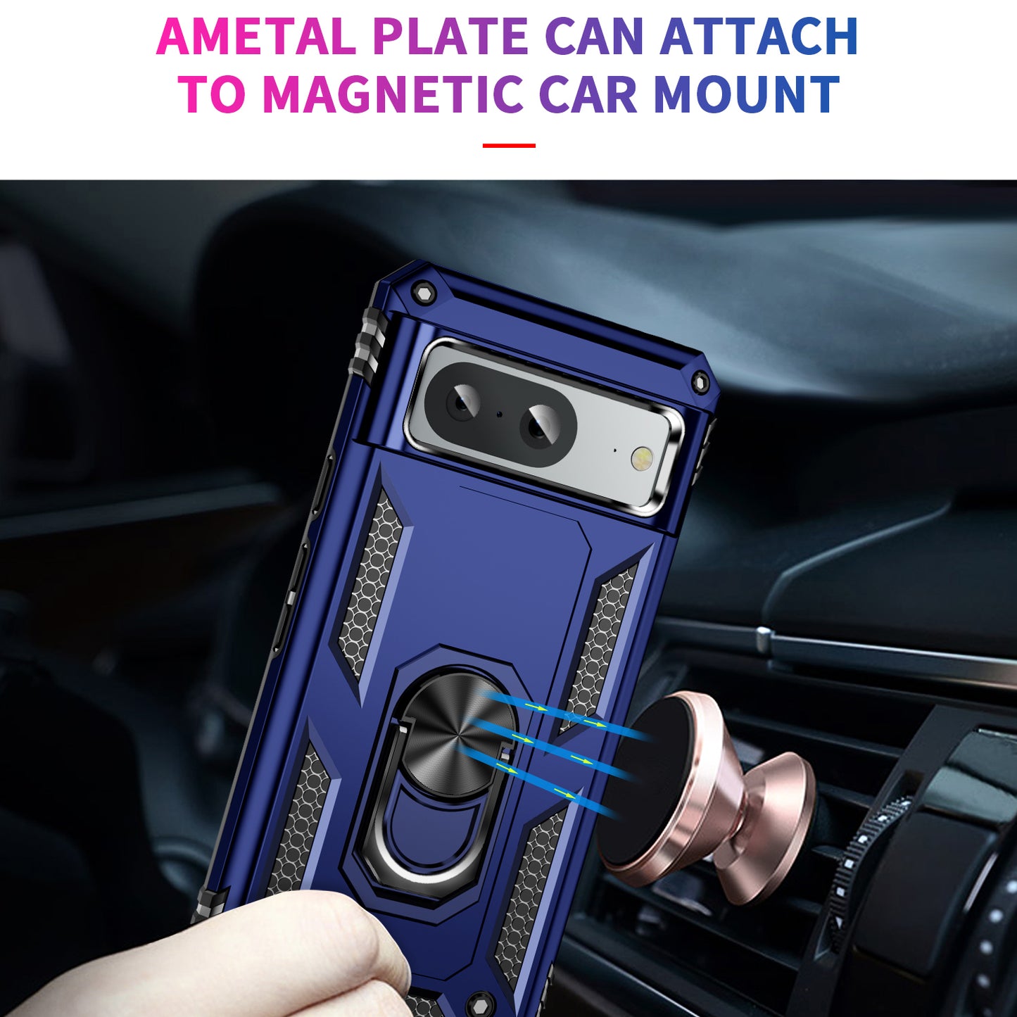 For Google Pixel 8 Ring Kickstand Phone Case PC+TPU Cover with Built-in Magnetic Holder Metal Sheet