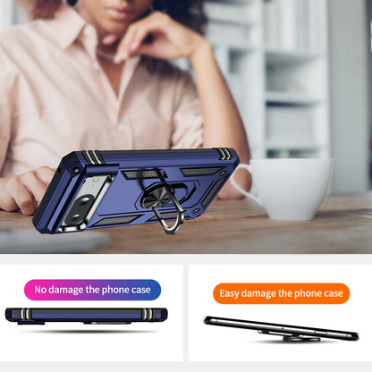 For Google Pixel 8 Ring Kickstand Phone Case PC+TPU Cover with Built-in Magnetic Holder Metal Sheet