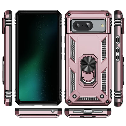 For Google Pixel 8 Ring Kickstand Phone Case PC+TPU Cover with Built-in Magnetic Holder Metal Sheet