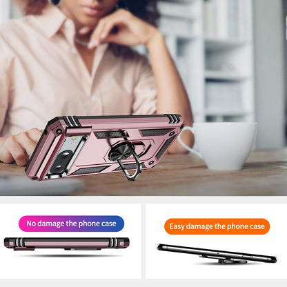 For Google Pixel 8 Ring Kickstand Phone Case PC+TPU Cover with Built-in Magnetic Holder Metal Sheet