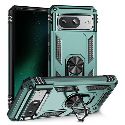 For Google Pixel 8 Ring Kickstand Phone Case PC+TPU Cover with Built-in Magnetic Holder Metal Sheet