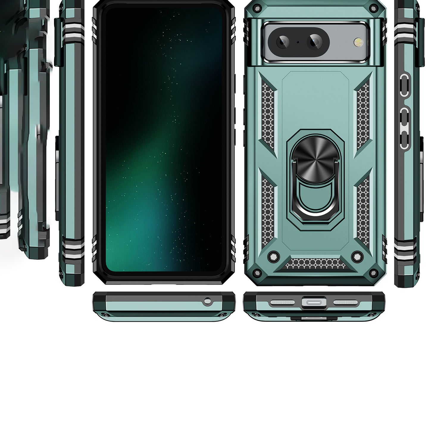 For Google Pixel 8 Ring Kickstand Phone Case PC+TPU Cover with Built-in Magnetic Holder Metal Sheet