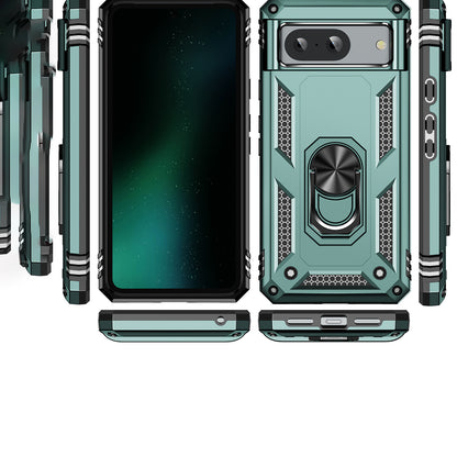 For Google Pixel 8 Ring Kickstand Phone Case PC+TPU Cover with Built-in Magnetic Holder Metal Sheet