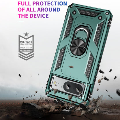 For Google Pixel 8 Ring Kickstand Phone Case PC+TPU Cover with Built-in Magnetic Holder Metal Sheet