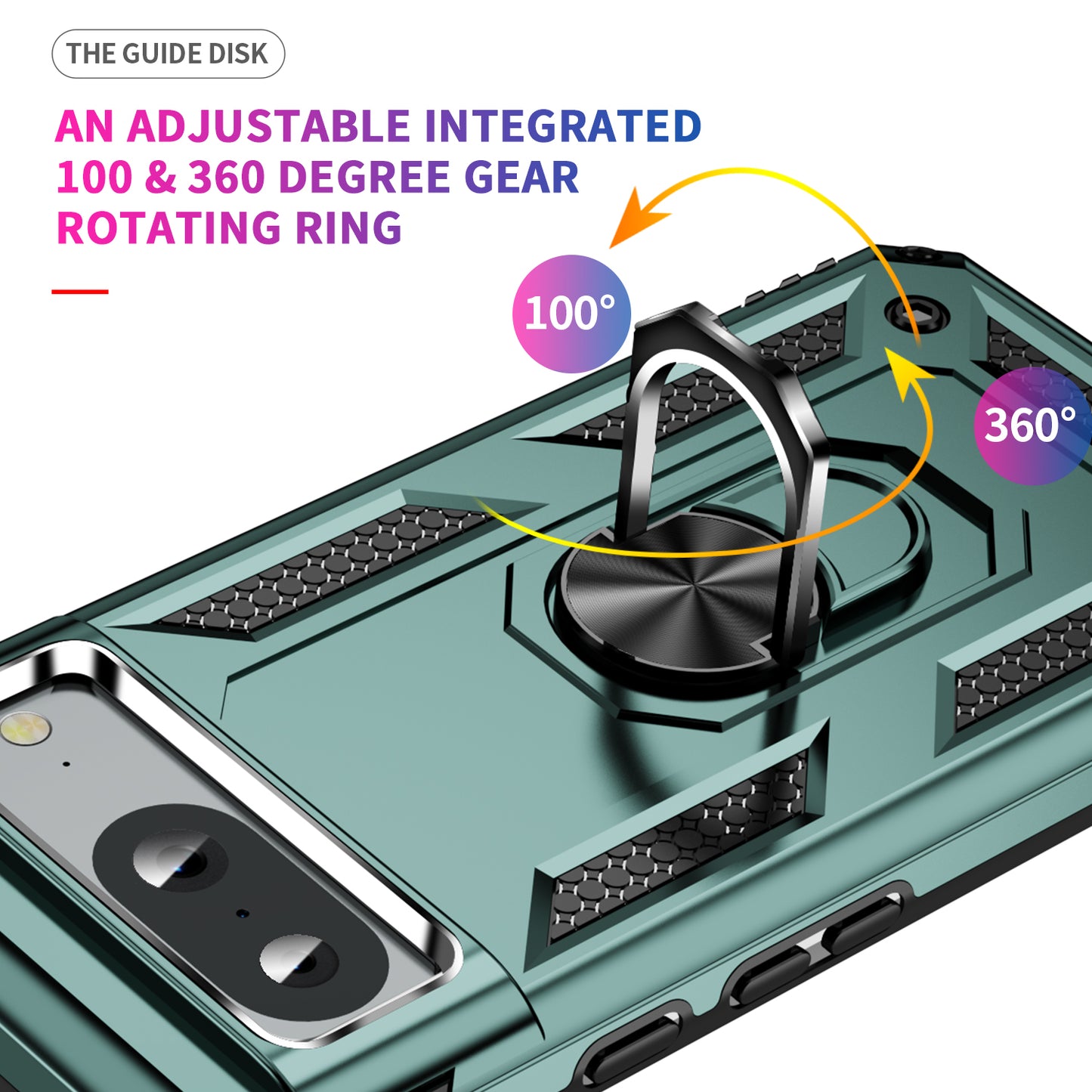 For Google Pixel 8 Ring Kickstand Phone Case PC+TPU Cover with Built-in Magnetic Holder Metal Sheet