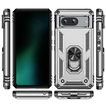 For Google Pixel 8 Ring Kickstand Phone Case PC+TPU Cover with Built-in Magnetic Holder Metal Sheet