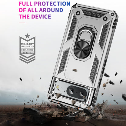For Google Pixel 8 Ring Kickstand Phone Case PC+TPU Cover with Built-in Magnetic Holder Metal Sheet