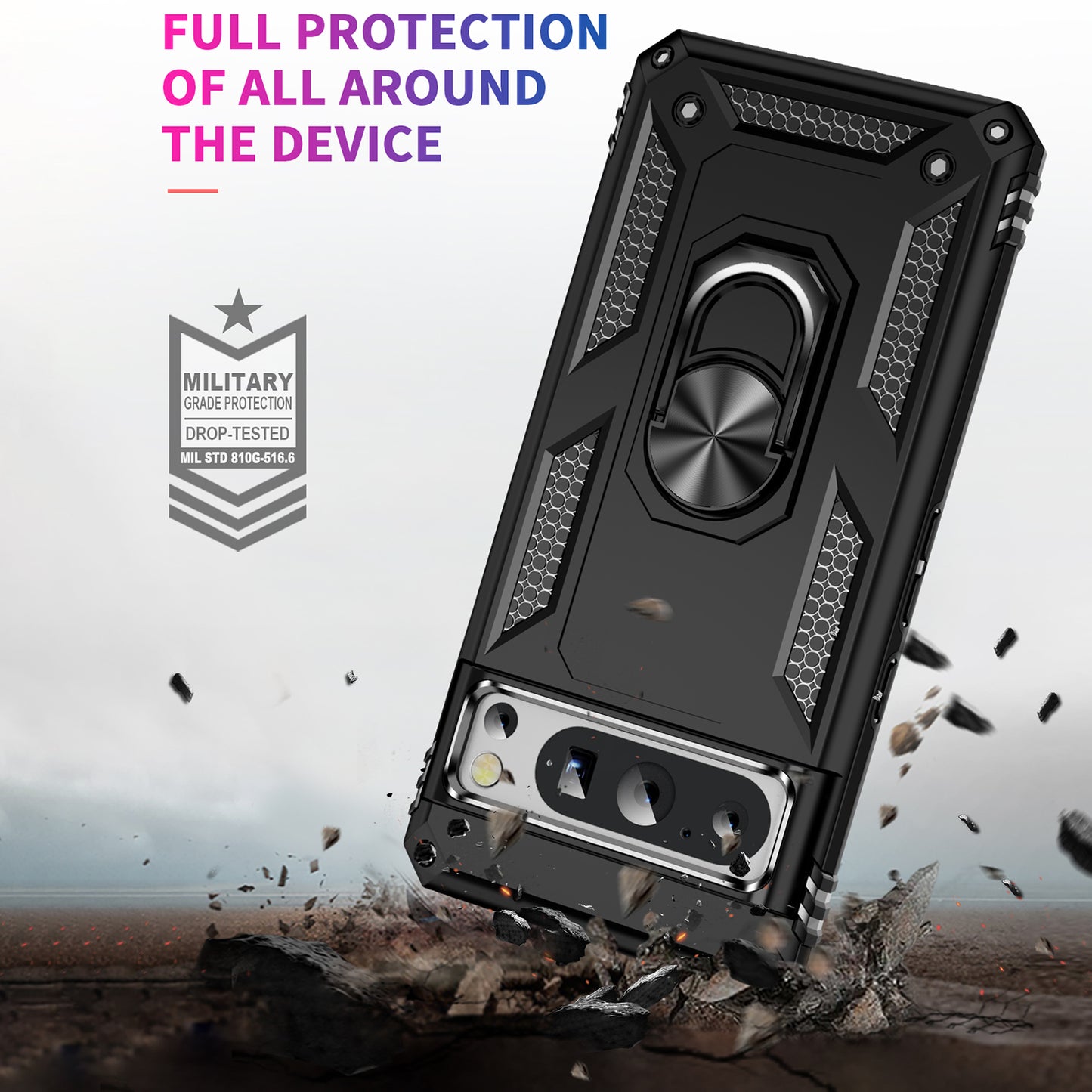 For Google Pixel 8 Pro PC+TPU Kickstand Phone Case Magnetic Car Mount Holder Phone Cover