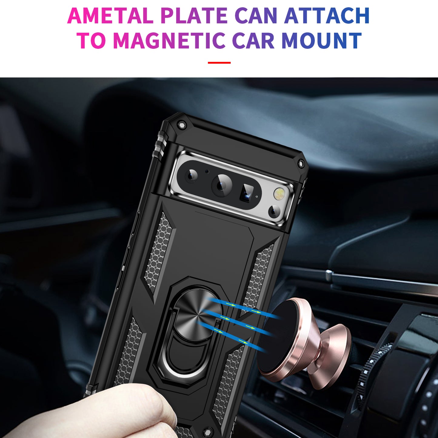For Google Pixel 8 Pro PC+TPU Kickstand Phone Case Magnetic Car Mount Holder Phone Cover