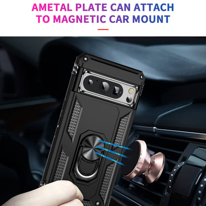 For Google Pixel 8 Pro PC+TPU Kickstand Phone Case Magnetic Car Mount Holder Phone Cover