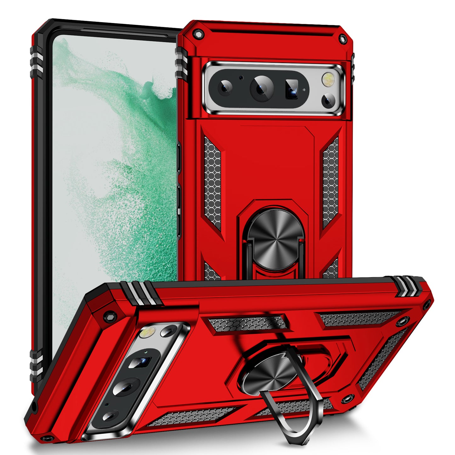 For Google Pixel 8 Pro PC+TPU Kickstand Phone Case Magnetic Car Mount Holder Phone Cover