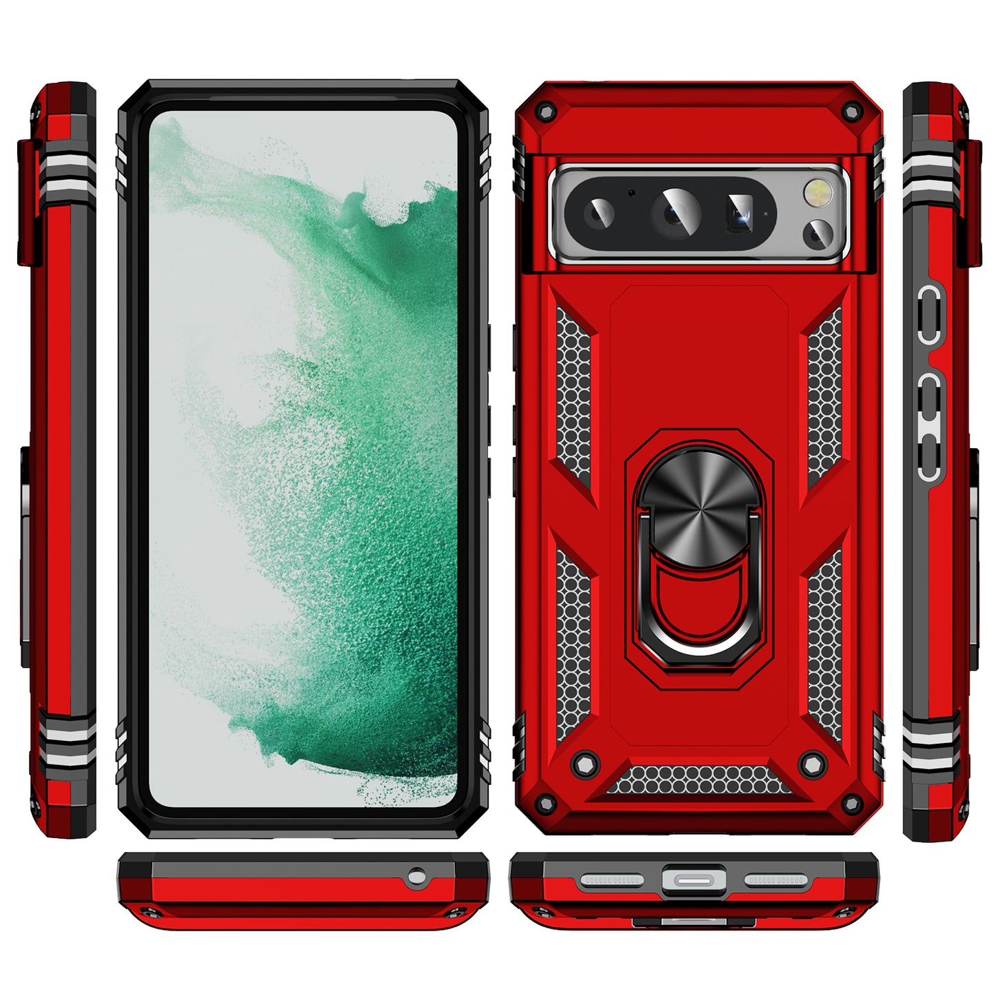 For Google Pixel 8 Pro PC+TPU Kickstand Phone Case Magnetic Car Mount Holder Phone Cover