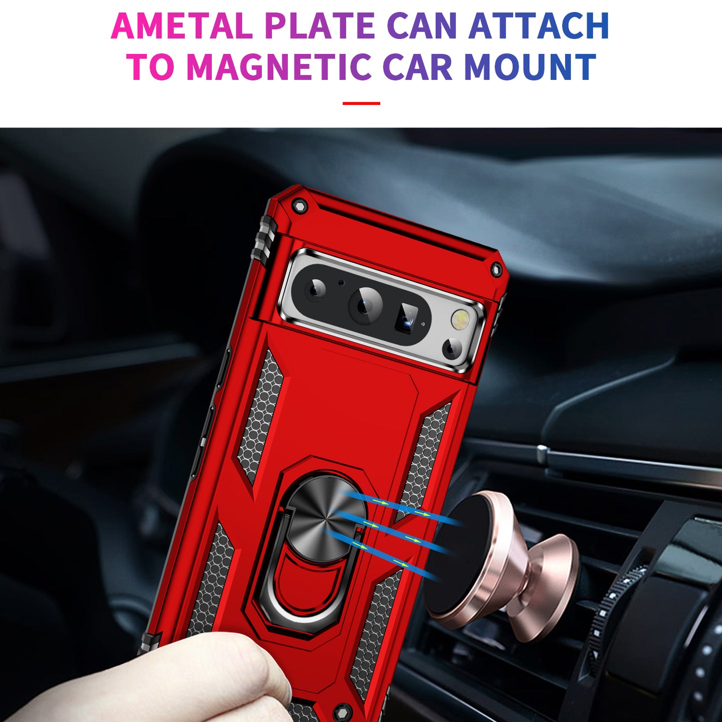 For Google Pixel 8 Pro PC+TPU Kickstand Phone Case Magnetic Car Mount Holder Phone Cover
