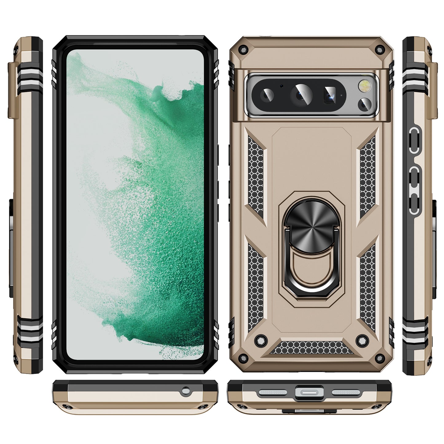 For Google Pixel 8 Pro PC+TPU Kickstand Phone Case Magnetic Car Mount Holder Phone Cover