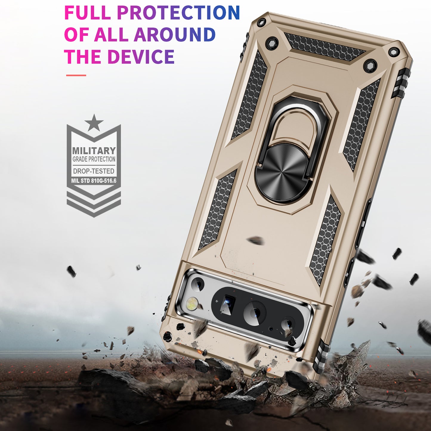 For Google Pixel 8 Pro PC+TPU Kickstand Phone Case Magnetic Car Mount Holder Phone Cover