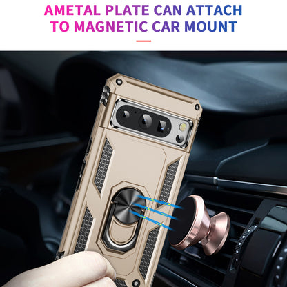 For Google Pixel 8 Pro PC+TPU Kickstand Phone Case Magnetic Car Mount Holder Phone Cover