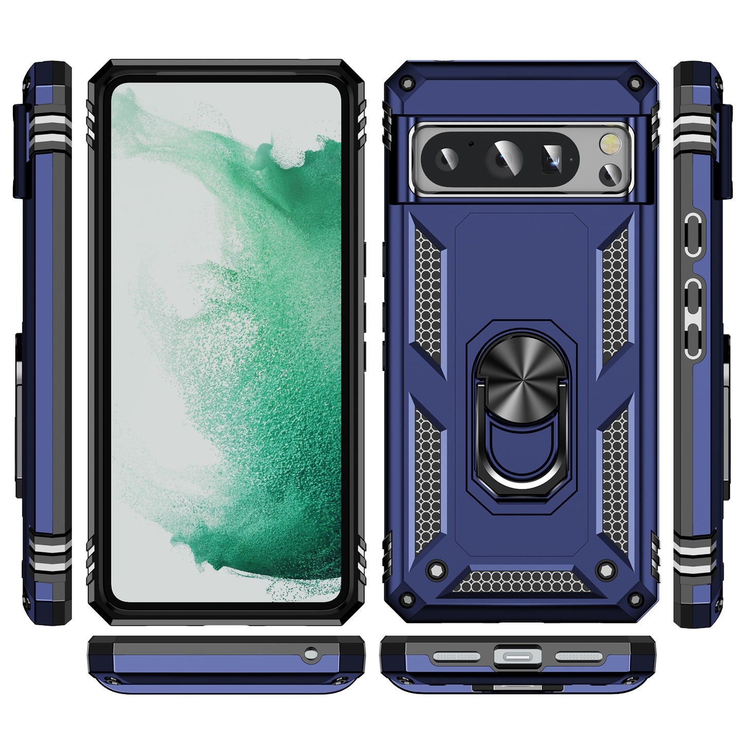 For Google Pixel 8 Pro PC+TPU Kickstand Phone Case Magnetic Car Mount Holder Phone Cover