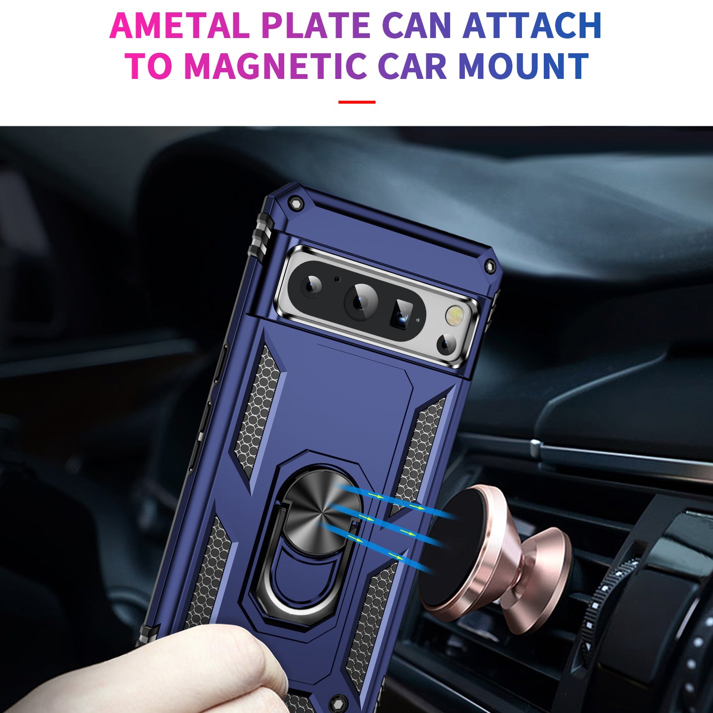 For Google Pixel 8 Pro PC+TPU Kickstand Phone Case Magnetic Car Mount Holder Phone Cover