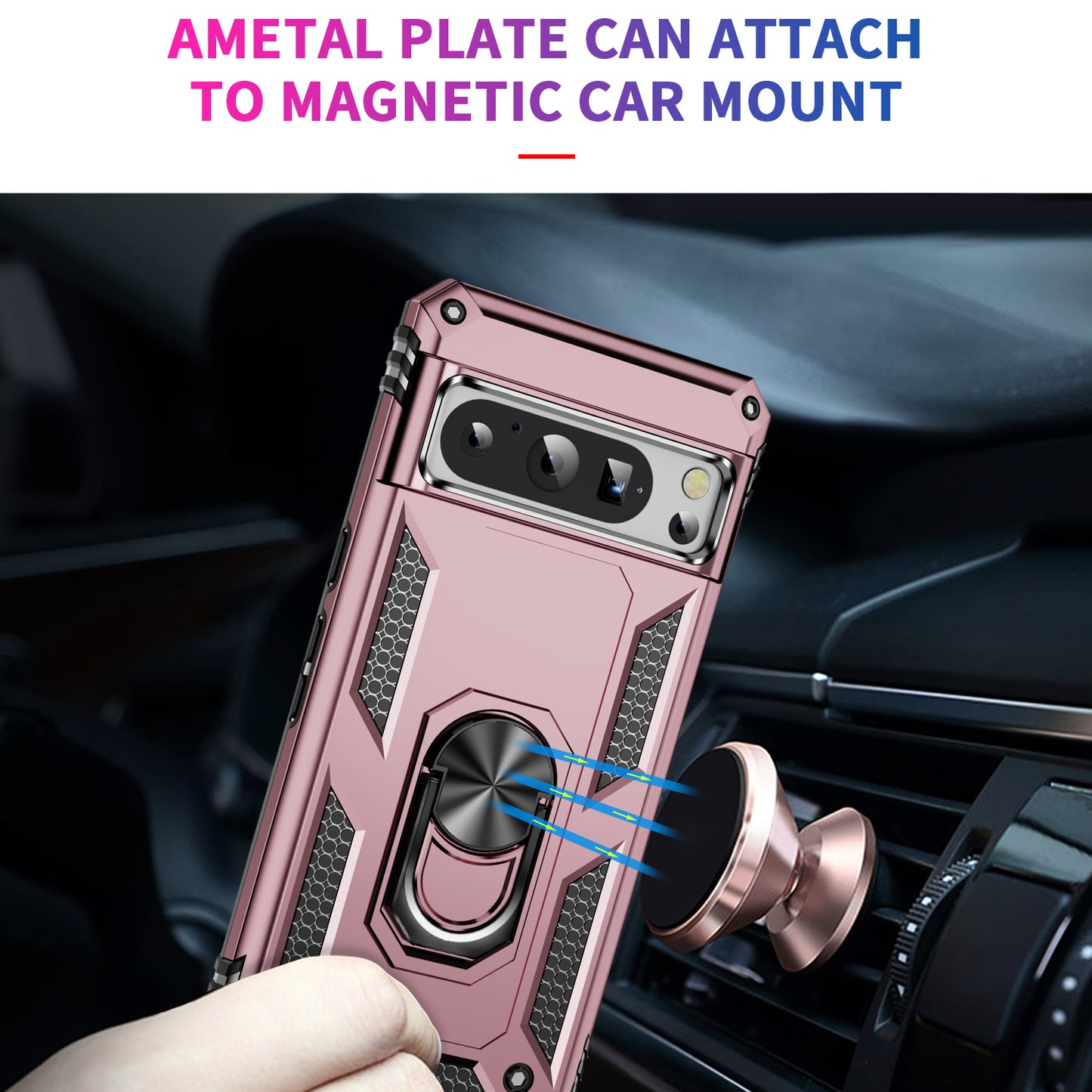 For Google Pixel 8 Pro PC+TPU Kickstand Phone Case Magnetic Car Mount Holder Phone Cover
