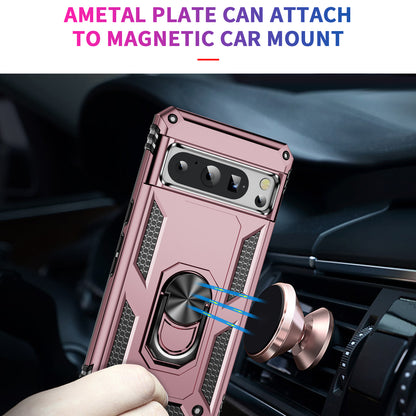 For Google Pixel 8 Pro PC+TPU Kickstand Phone Case Magnetic Car Mount Holder Phone Cover