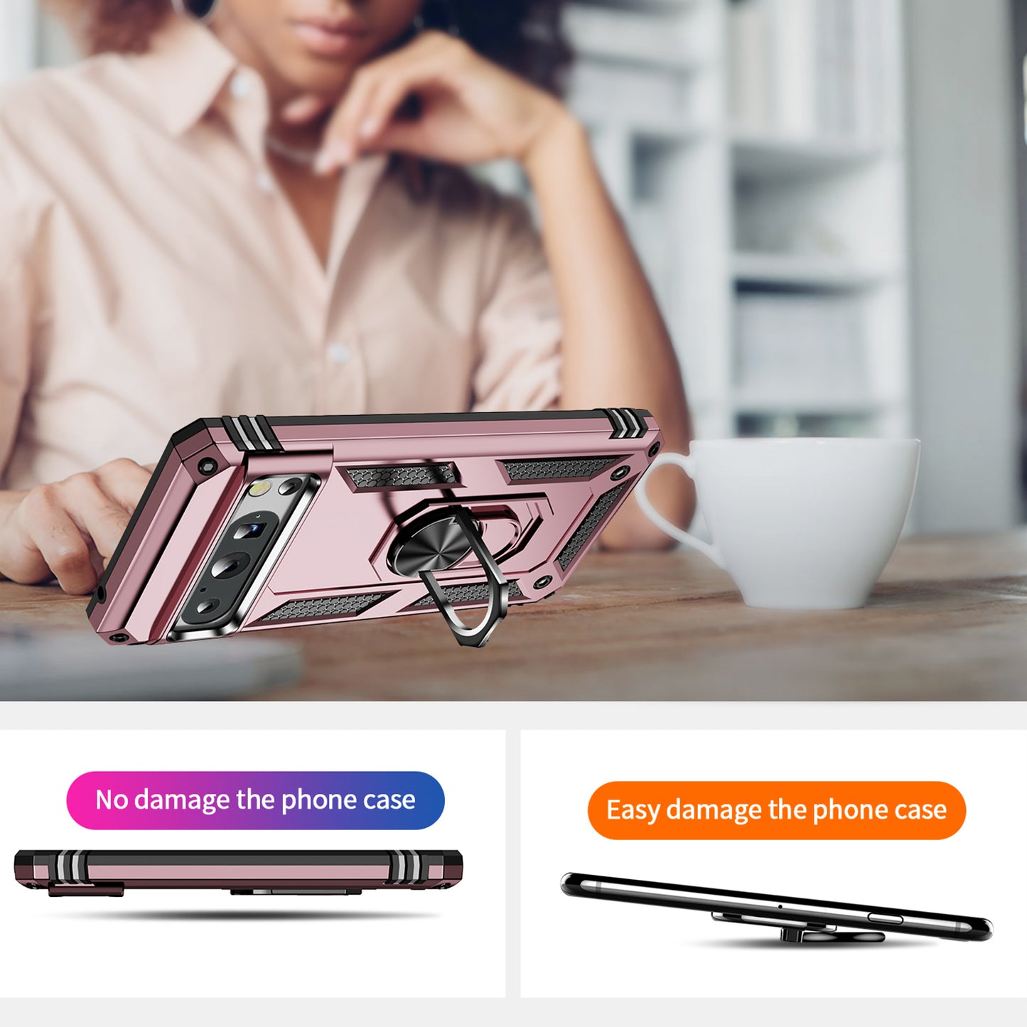 For Google Pixel 8 Pro PC+TPU Kickstand Phone Case Magnetic Car Mount Holder Phone Cover