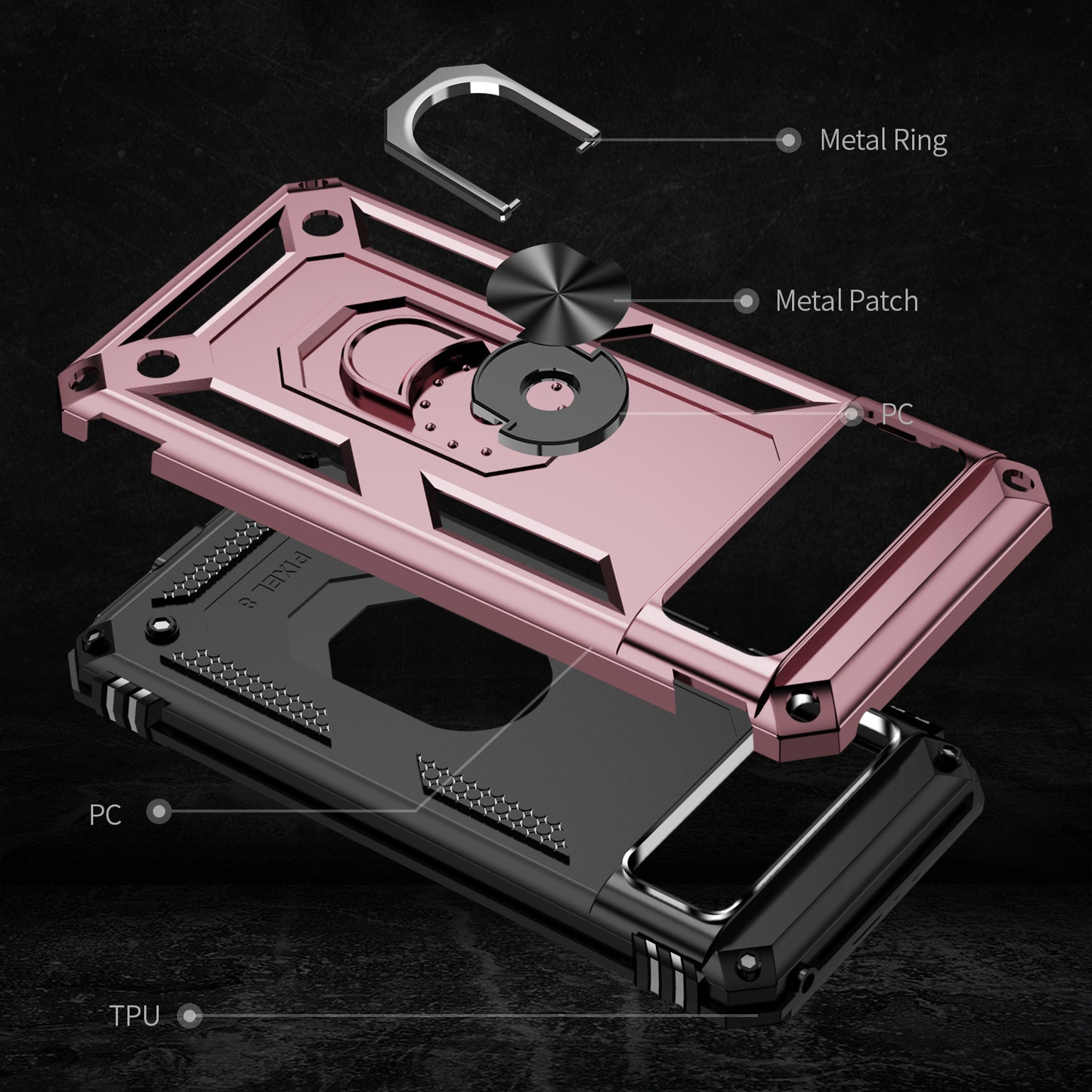 For Google Pixel 8 Pro PC+TPU Kickstand Phone Case Magnetic Car Mount Holder Phone Cover