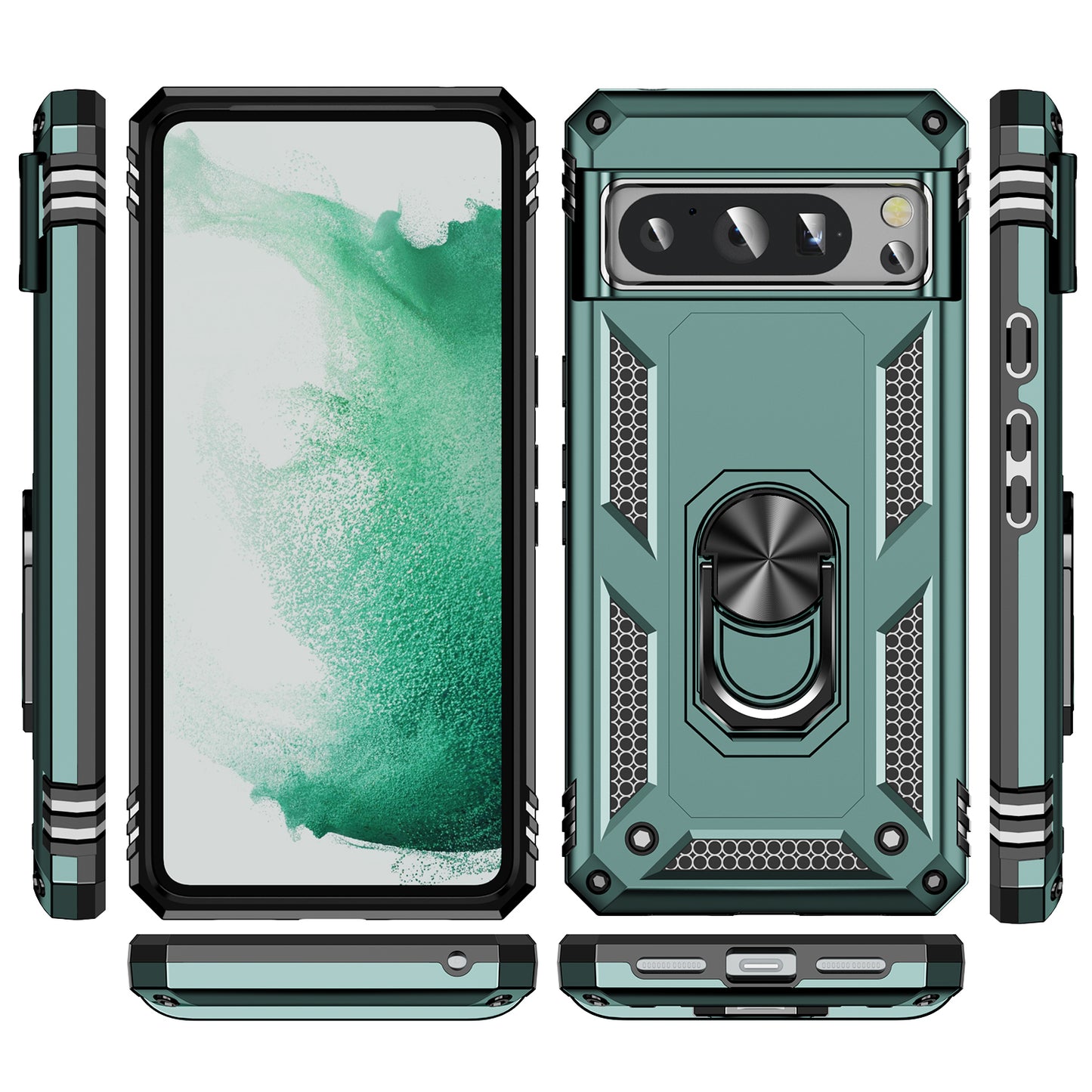 For Google Pixel 8 Pro PC+TPU Kickstand Phone Case Magnetic Car Mount Holder Phone Cover