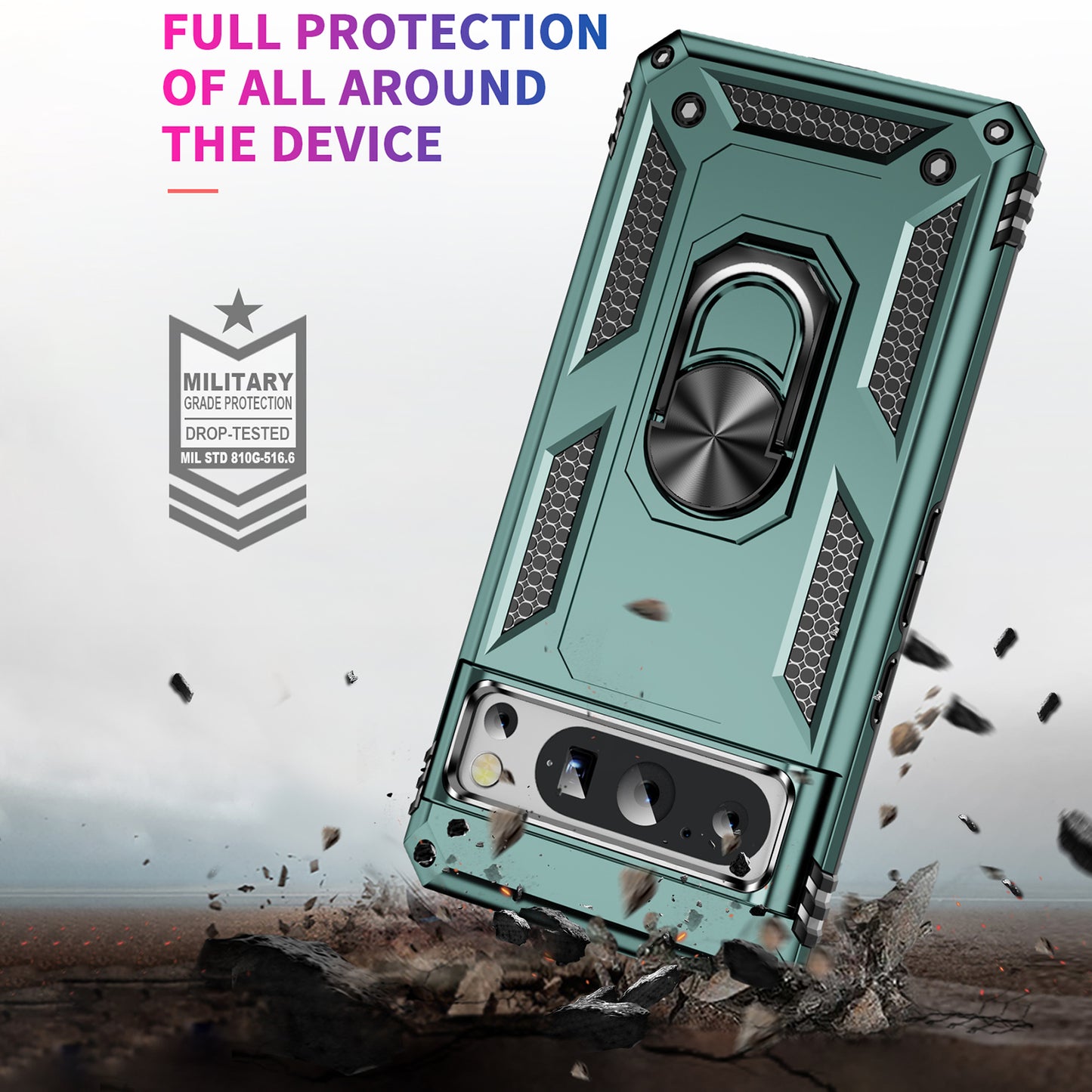 For Google Pixel 8 Pro PC+TPU Kickstand Phone Case Magnetic Car Mount Holder Phone Cover