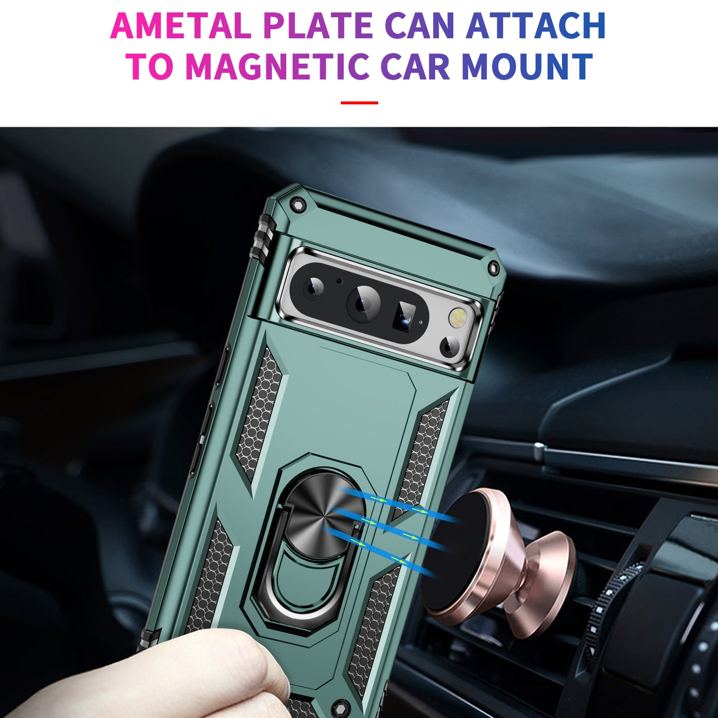 For Google Pixel 8 Pro PC+TPU Kickstand Phone Case Magnetic Car Mount Holder Phone Cover